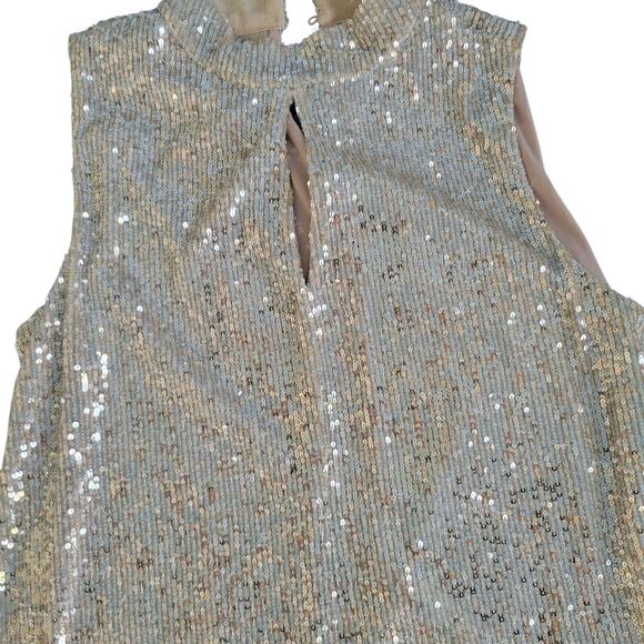 Calvin Klein Gold sequins Keyhole top SM Petite Holiday Ready Blinky - Picture 5 of 13